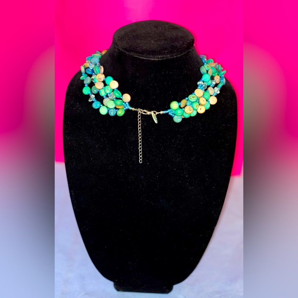 Vintage NY & Co Turquoise Abalone Shell Multi Stranded Necklace w/Clear Quartz - Picture 3 of 5
